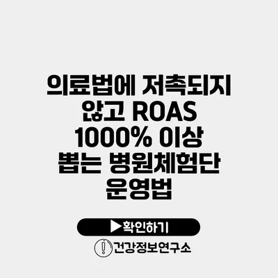 의료법에 저촉되지 않고 ROAS 1000% 이상 뽑는 병원체험단 운영법