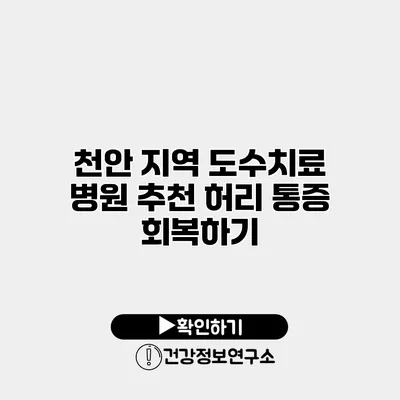 천안 지역 도수치료 병원 추천 허리 통증 회복하기