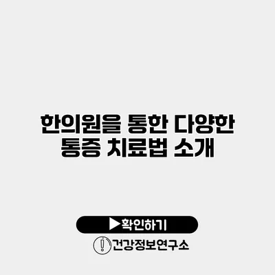한의원을 통한 다양한 통증 치료법 소개