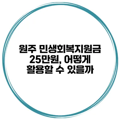 원주 민생회복지원금 25만원, 어떻게 활용할 수 있을까?